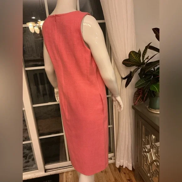 Talbots Coral Woven Textured Midi Sheath Dress Sleeveless Spring Womans Size 4 - Picture 2 of 14